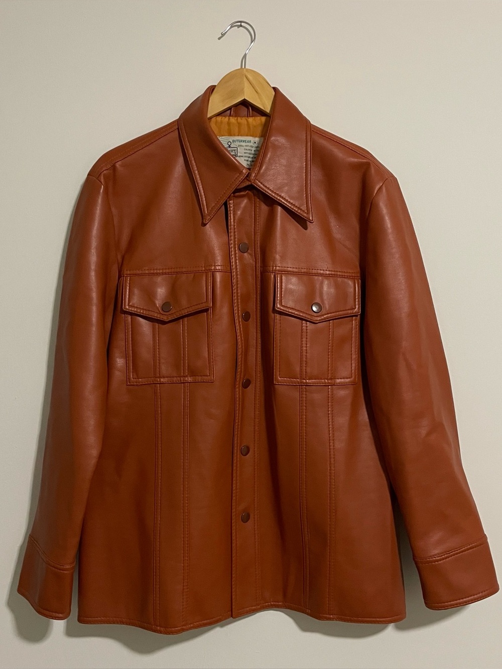 Vintage 70s Kmart Faux Leather Snap Jacket Indie Sleaze Grunge Pointed Collar